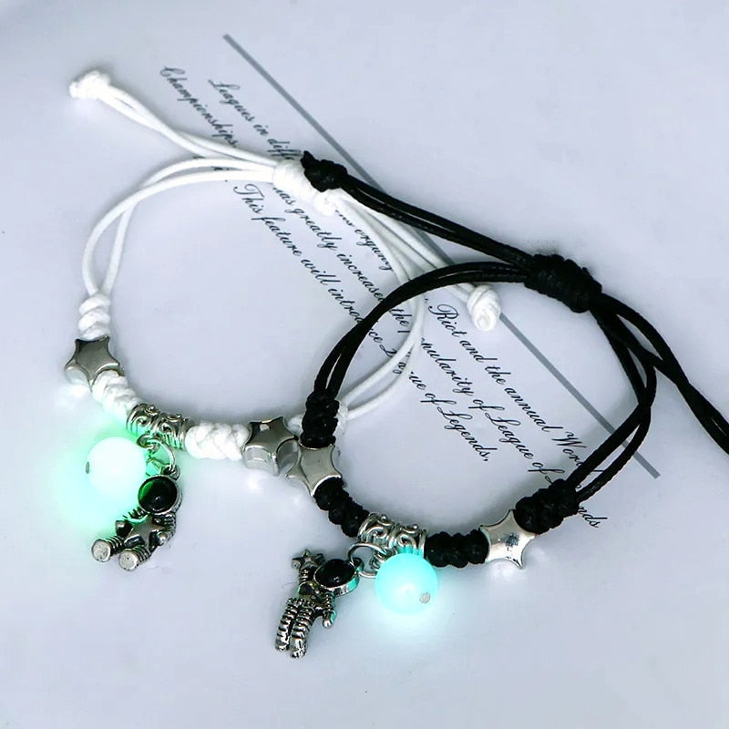 2023 Luminous Cat Star Moon Bracelet Couple Charm Handmade Adjustable Rope Matching Friend Bracelet Infinite Love Jewelry Gifts