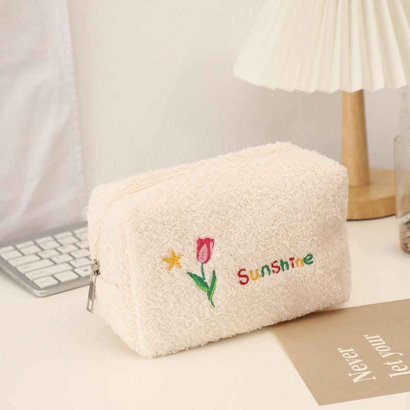 Large Capacity Plush Cosmetic Storage Bag Women Makeup Organizer Handbag Stationery Bag Pencil Case Pencilcase Pen Box Supplies