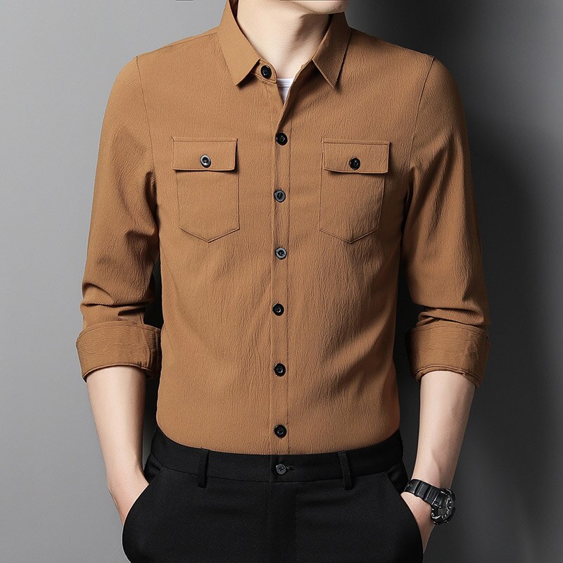 2022 designer mens shirts for men clothing wearable two pocket fashion long sleeve shirt luxury dress casual clothes jersey 1318