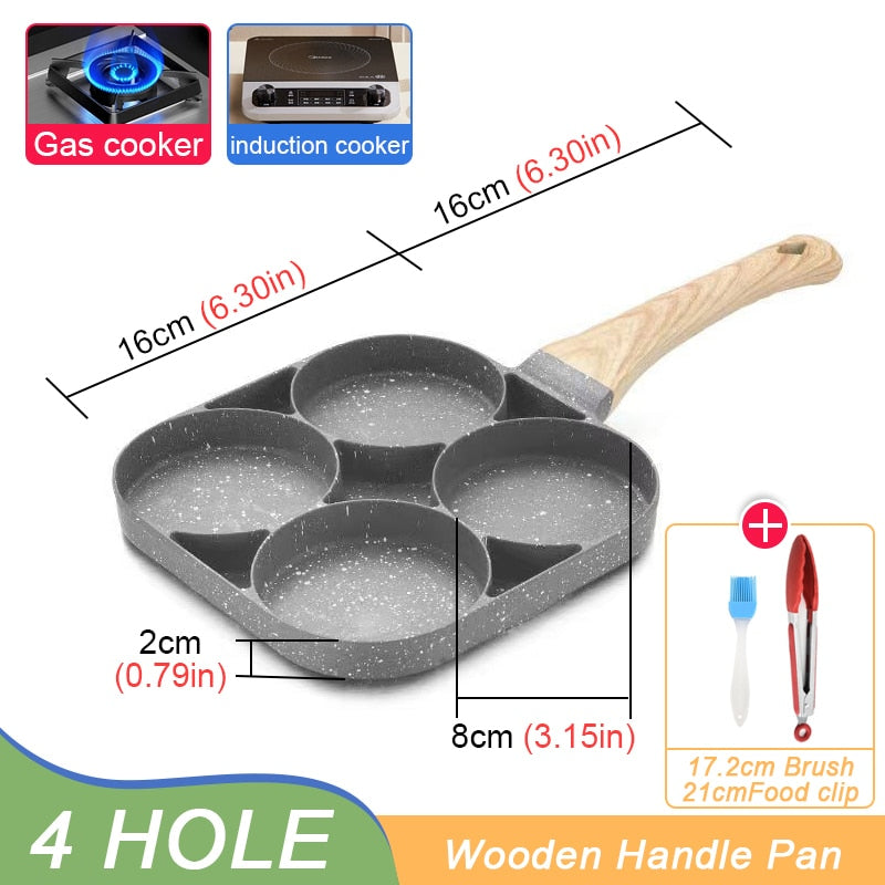 2/4-Hole Frying Pot Pan Thickened Omelet Pan Non-stick Egg Pancake Steak Pan Cooking Egg Ham Pans Dual Purpose Cookware Pan