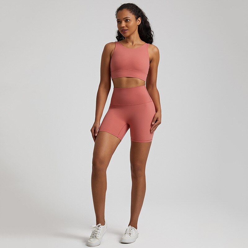 Seamless Yoga Set Gym Workout Clothes Two-piece Suit Women Running Fitness Set Sports Bra Top And High Waist Shorts Sportswear