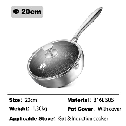 MOEYE Soup Pot 316L Antibacterial Stainless Steel Deep Frying Pot 5 Layers Thickened Bottom Honeycomb Non-stick Cooking Pot