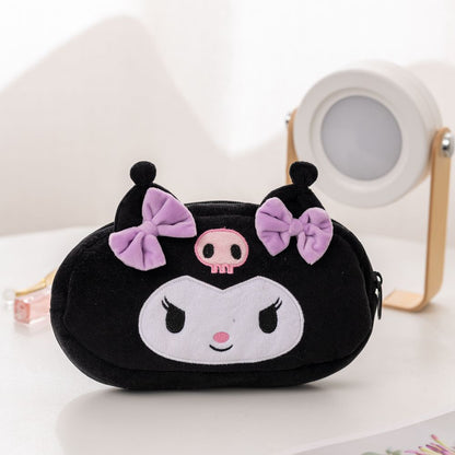 Sanrioed Hello Kitty Plush Pencil Case My Melody Cinnamoroll Purin Cartoon Storage Bag Large Capacity Makeup Bag Stationery Gift