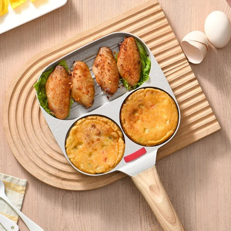 Four Hole Fried Egg Frying Pan Non-stick Surface Breakfast Egg Burger Pan Easy To Clean Convenient  Practical Kitchen Tools