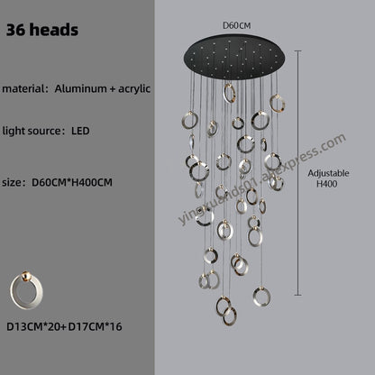 Pendant Staircase LED Attic Villa Living Room Ceiling Pendant Lights 2023 Designer Lamp Nordic Long Annular Staircase Chandelier