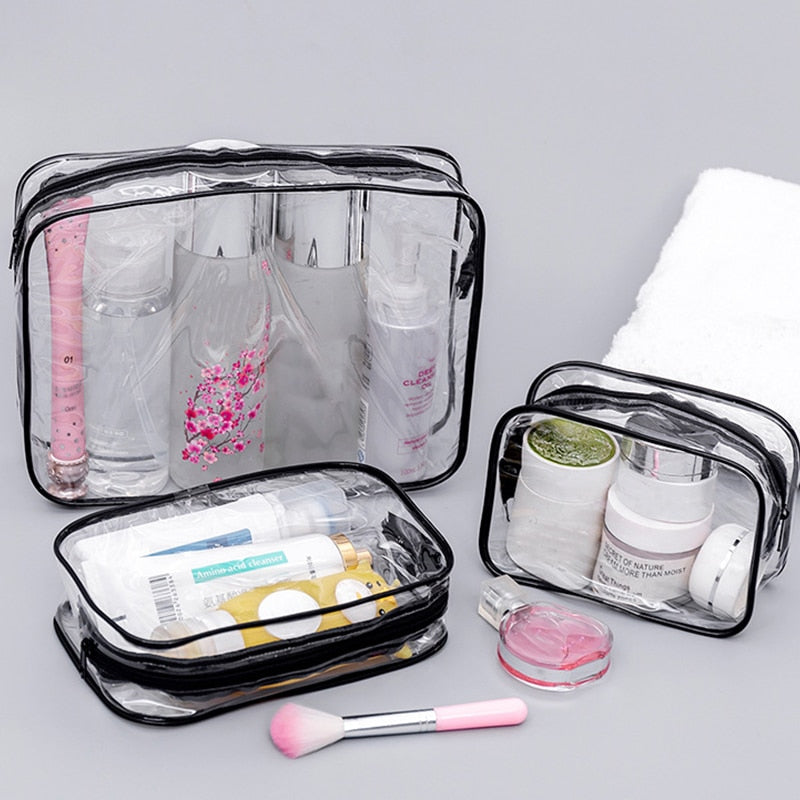 PVC Cosmetic Bag Lady Transparent Clear Zipper Black Makeup Bags Organizer Travel Bath Wash Make Up Case Toiletry Bags for Girls