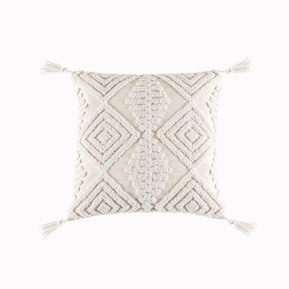 Morocco Tufted Throw Pillow Case with Tassels Boho Farmhouse Cushion Covers for Sofa Couch Home Décor 45x45cm Cream Beige TJ7143