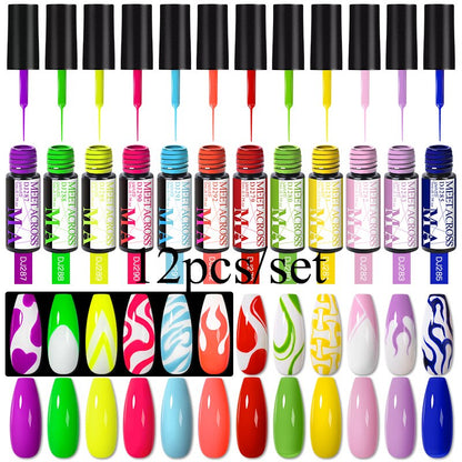 MEET ACROSS 6/12Pcs Nail Liner Gel Set Line Polish Gel Kit Nail Art Design For UV Paint Nail Drawing Polish DIY Painting Varnish