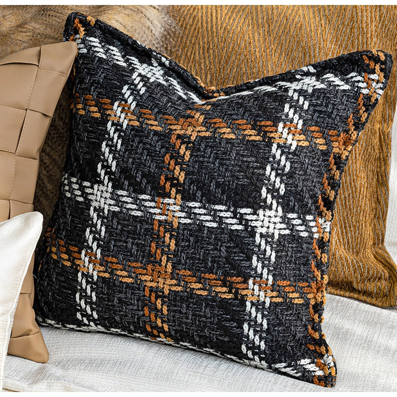 DAVINRICH Coffee Faux Leather Hand Woven Decorative Cushion Covers Modern Luxury Home Décor Lumbar Pillow Case For Couch Sofa