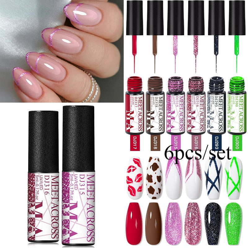 MEET ACROSS 6/12Pcs Nail Liner Gel Set Line Polish Gel Kit Nail Art Design For UV Paint Nail Drawing Polish DIY Painting Varnish