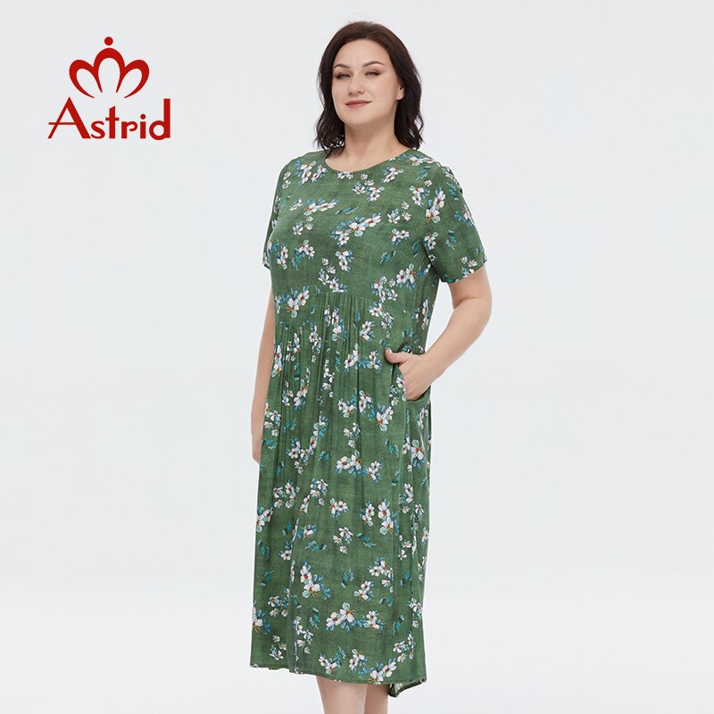 Astrid Women&#39;s Summer Dress 2023 for Women Cotton Long A Boho Casual Elegant Vintage Dresses Oversize Floral Print with Pocket