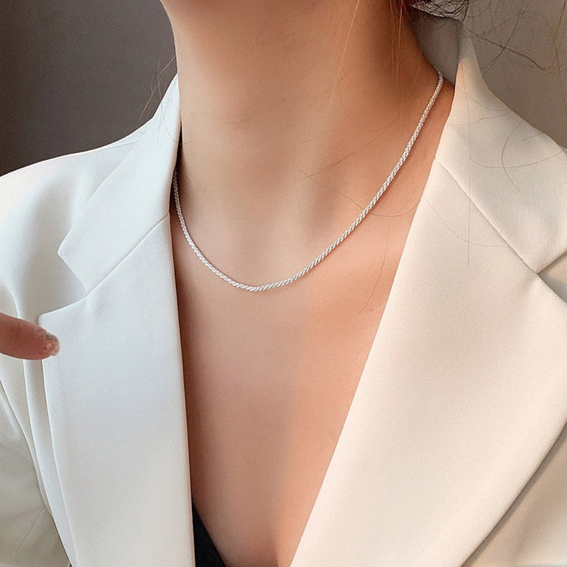 2022 New Popular Silver Colour Sparkling Clavicle Chain Choker Necklace For Women Fine Jewelry Wedding Party Gift