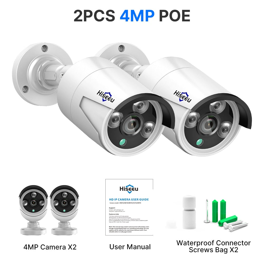 Hiseeu 5MP 4MP Audio IP Security Surveillance Camera POE H.265 Outdoor Waterproof IP66 CCTV Camera P2P Video Home for POE NVR