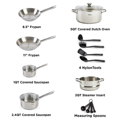 Cook &amp; Strain Stainless Steel Cookware Set, 14 Piece Set, Dishwasher Safe