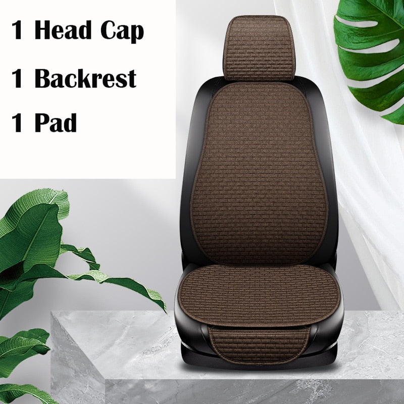 Flax Car Seat Cover Breathable Comfortable Summer Linen Seat Cushion Protector With Storage Bag Auto Interior Mat Universal Size