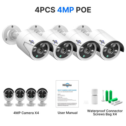 Hiseeu 5MP 4MP Audio IP Security Surveillance Camera POE H.265 Outdoor Waterproof IP66 CCTV Camera P2P Video Home for POE NVR
