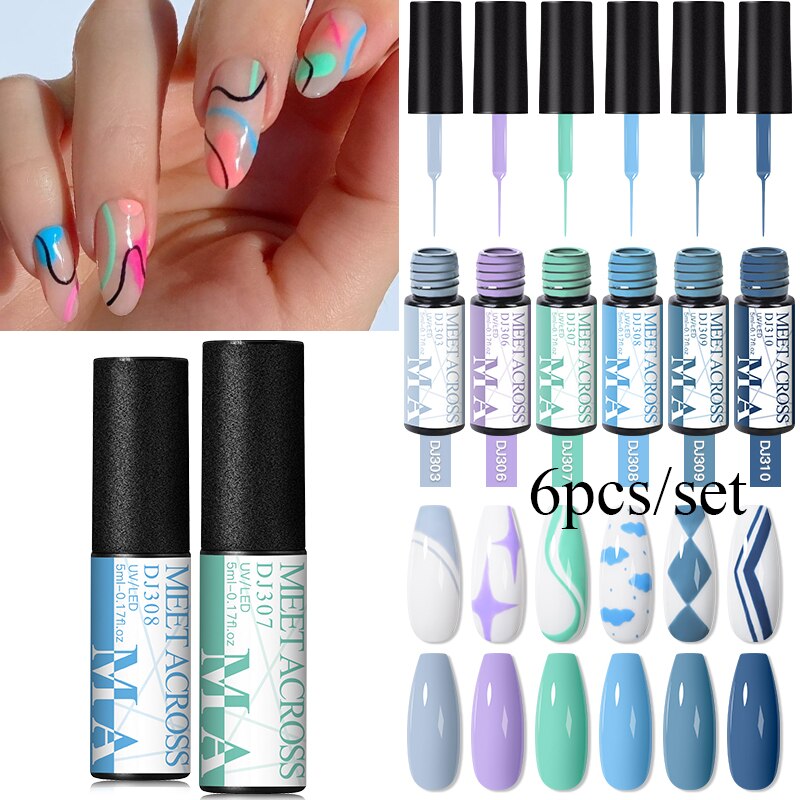 MEET ACROSS 6/12Pcs Nail Liner Gel Set Line Polish Gel Kit Nail Art Design For UV Paint Nail Drawing Polish DIY Painting Varnish