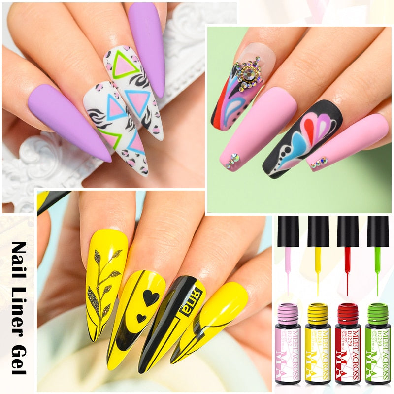 MEET ACROSS 6/12Pcs Nail Liner Gel Set Line Polish Gel Kit Nail Art Design For UV Paint Nail Drawing Polish DIY Painting Varnish