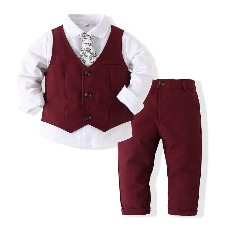 Kids Boy Gentleman Clothing Set Long Sleeve Shirt+Waistcoat+Pants Toddler Boy Outfits for Wedding Party Dress Outfits