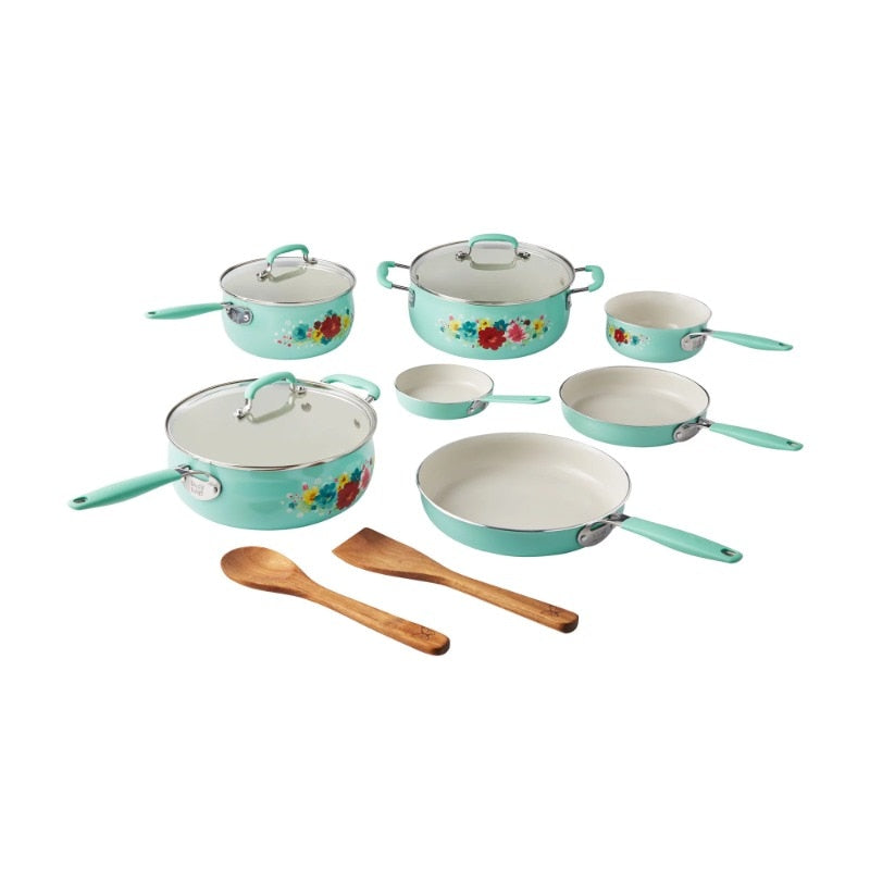 The Pioneer Woman Classic Ceramic Breezy Blossom Cookware Set, 12 Piece Set