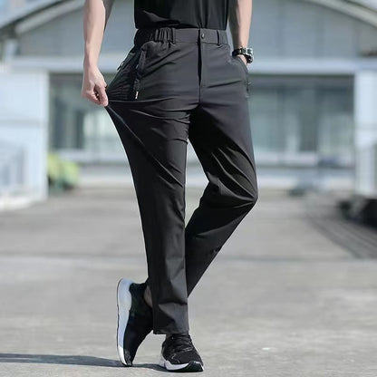 Large Size Men&#39;s Summer Pants Big Size Ice Silk Stretch Breathable Straight Leg Pants 6XL Quick Dry Elastic Band Black Trousers