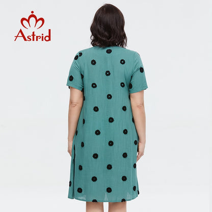 Astrid Women&#39;s Summer Dress 2023 Elegant Dress Cotton Oversize Office Polka Dot Embroidery Design Pocket Long Dresses for Women