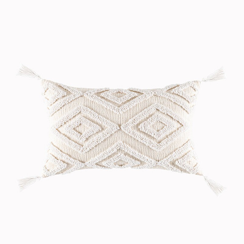 Morocco Tufted Throw Pillow Case with Tassels Boho Farmhouse Cushion Covers for Sofa Couch Home Décor 45x45cm Cream Beige TJ7143