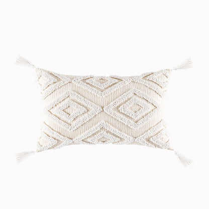 Morocco Tufted Throw Pillow Case with Tassels Boho Farmhouse Cushion Covers for Sofa Couch Home Décor 45x45cm Cream Beige TJ7143