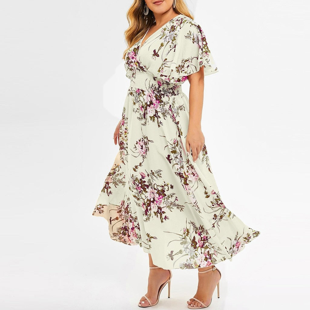 Fashion Plus Size 3XL 4XL 5XL Women Dress Floral Chiffon Flower Dress Bohemian Beach Summer Dresses Urban Gypsy Ropa Vestidos