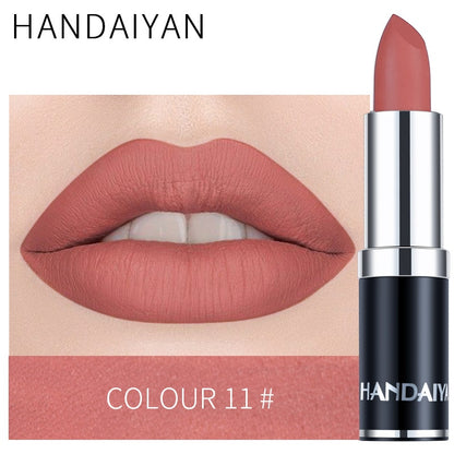 Handaiyan Sexy Nude Red Brown Purple Lipgloss Matte Lip Gloss Velvety Lipstick Matte Waterproof Makeup Long Lasting Cosmetic