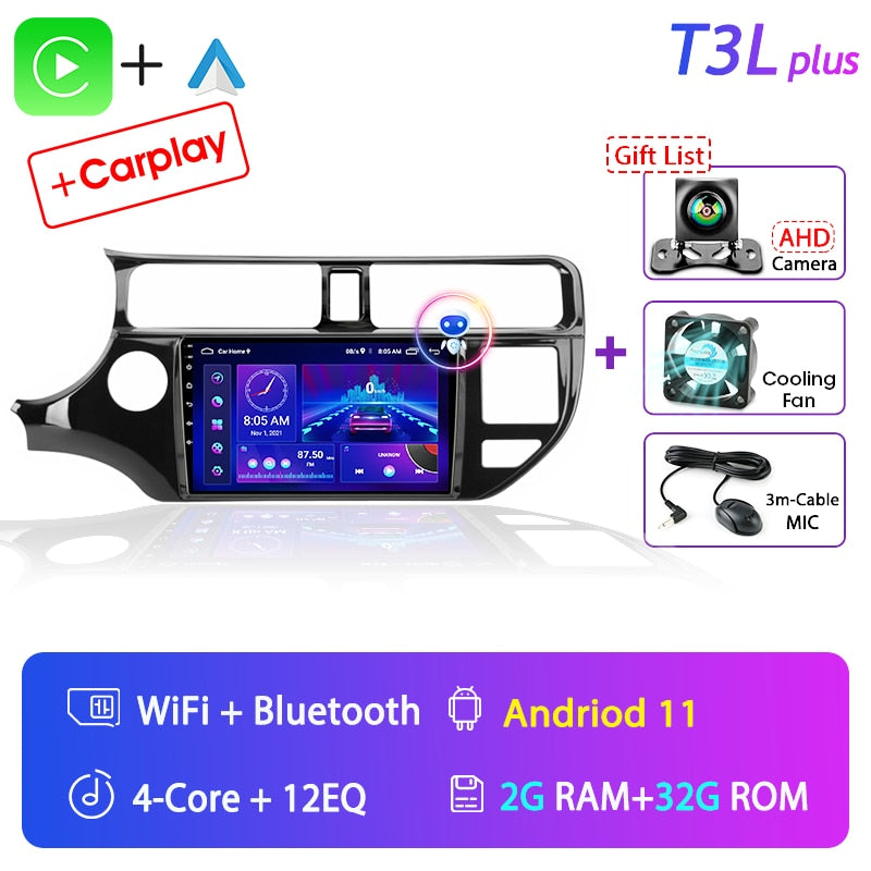 Android 11 2 Din for KIA RIO 2011-2015 Car Radio Multimedia Video Player GPS Navigation MP5 DVD Speakers Stereo Audio Carplay 9"