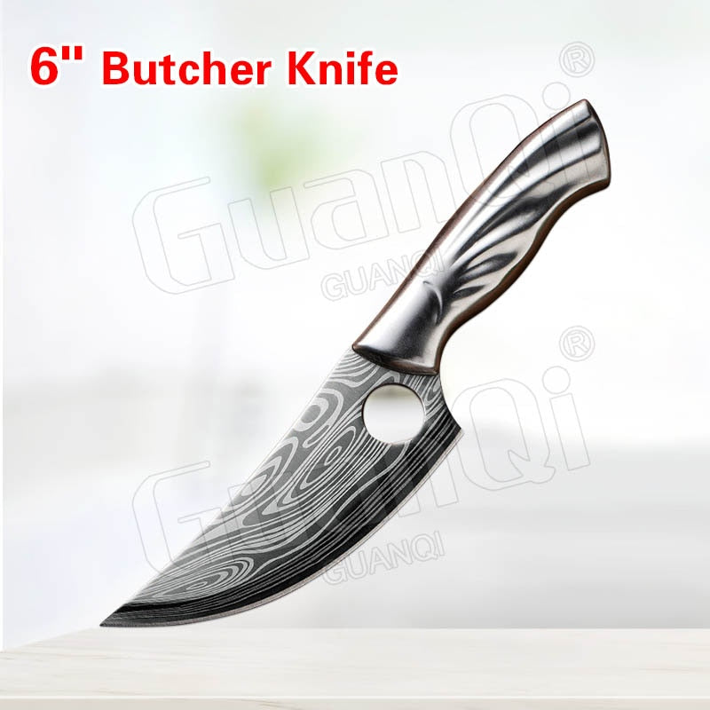 Handmade Forged Stainless Steel Kitchen Knife Cleaver Chinese Butcher Boning Knife Pig Beef Cutting Knife with Knife Wood Handle