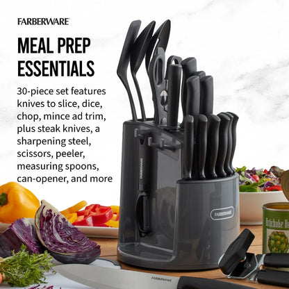 Farberware Classic 30-piece  Rotating Carousel Cutlery and Tool Set in Gray kitchen knife set  kitchen knife