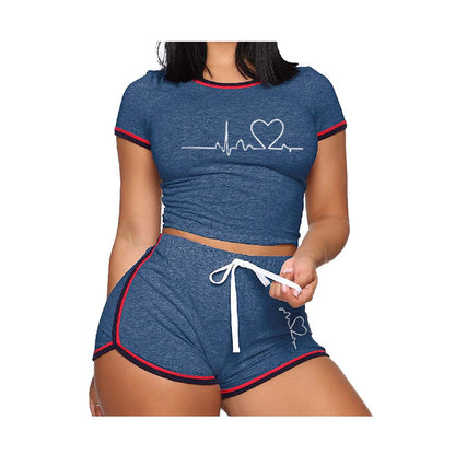 2pcs Shorts Sets for Womens Outifits Short Sleeve Workout Clothes Gym Suits Womens Crop Top Tracksuits Summer Clothes Sportswear