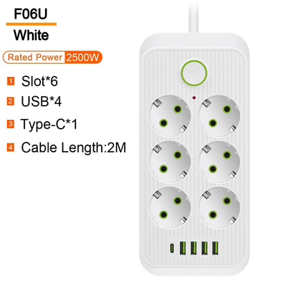 Multiprise EU Plug Socket Power Strip With USB Extension Cord Smart Home Network Filter Overload Protection Outlet AC Electrical