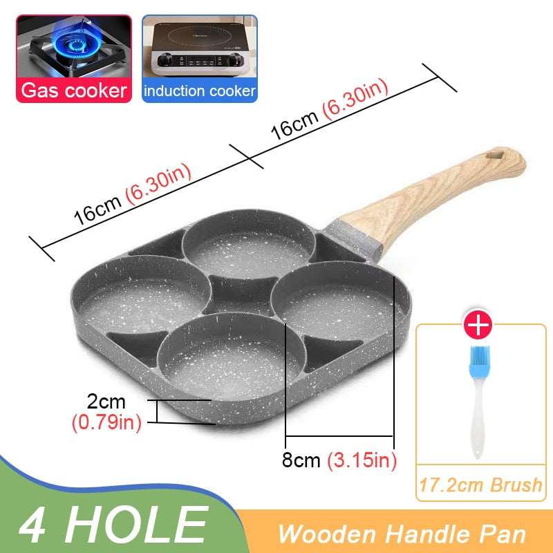 2/4-Hole Frying Pot Pan Thickened Omelet Pan Non-stick Egg Pancake Steak Pan Cooking Egg Ham Pans Dual Purpose Cookware Pan