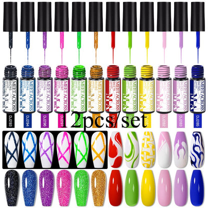 MEET ACROSS 6/12Pcs Nail Liner Gel Set Line Polish Gel Kit Nail Art Design For UV Paint Nail Drawing Polish DIY Painting Varnish