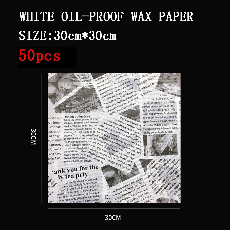 50/100pcs Oil Proof Wax Paper for Food Baking Barbecue Burger Fries Bread Baking Paper Plate Mat Baking supplies