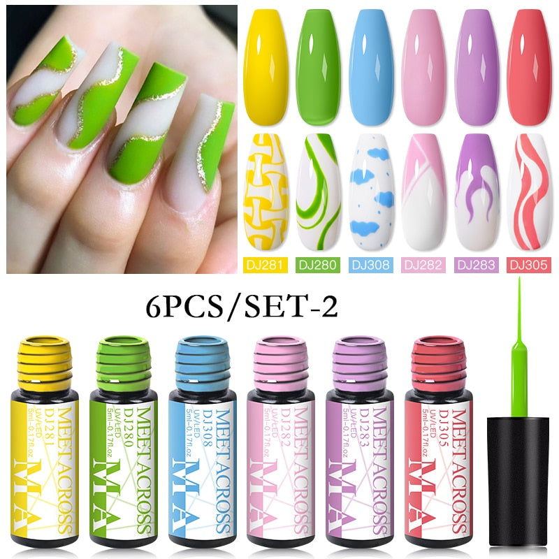 MEET ACROSS 6/12Pcs Nail Liner Gel Set Line Polish Gel Kit Nail Art Design For UV Paint Nail Drawing Polish DIY Painting Varnish