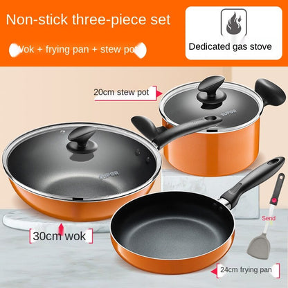 non stick pot set kitchen full set household three piece frying soup pot combination induction cooker gas