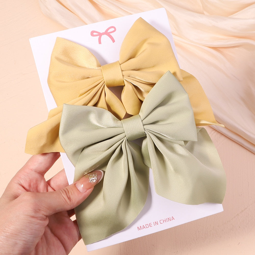 2Pcs/set Women Girls Sweet Solid Bowknot Hair Clips Print Bows Hairpins Ribbon Barrettes Duckbill Clip Headwear Hair Accessories