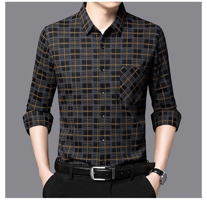 Fashion Men Vintage Long Sleeve Plaid Shirt Spring Autumn New Male Clothes Pocket Lapel Korean Business Loose Cotton Tops 2023