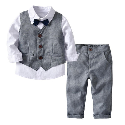 Baby Boy Clothes Birthday Party Baby Costume Boys Gentleman Tie Blue Shirt Vest Pants Autumn Toddler Baby Clothing Set Outfits