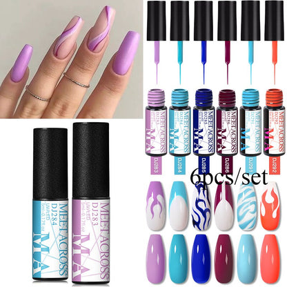 MEET ACROSS 6/12Pcs Nail Liner Gel Set Line Polish Gel Kit Nail Art Design For UV Paint Nail Drawing Polish DIY Painting Varnish