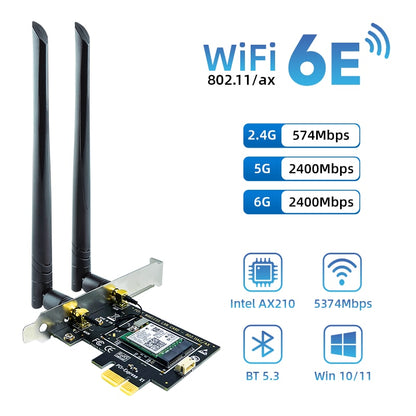 WiFi 6E Ax210 PCI Express Network Card Intel AX210NGW Bluetooth 5.3 Tri Band 2.4G/5G/6Ghz Wi-Fi 5 AC8265 Wireless Adapter for PC