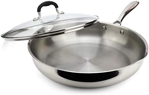 12 Inch Stainless Steel Frying Pan with Lid, Side Spouts, Induction Pan, Versatile Stainless Steel Skillet, Fry Pan in our Pots