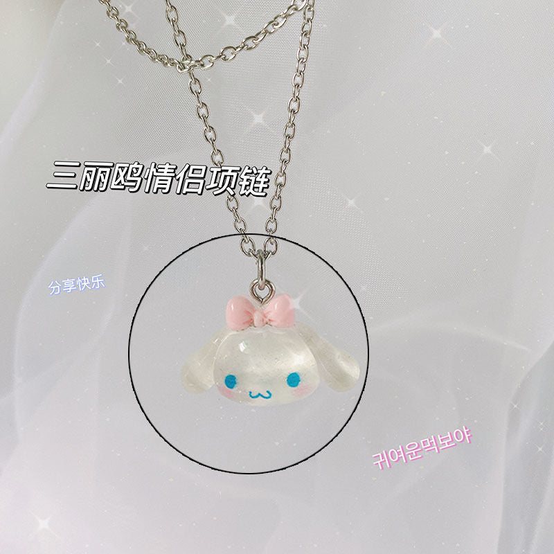 Lovely Cartoon Hellokitty Sanrio Anime Kids Chain Necklaces Cute Hollowed Kitty Crystal Necklace for Women Girls Birthday Gift