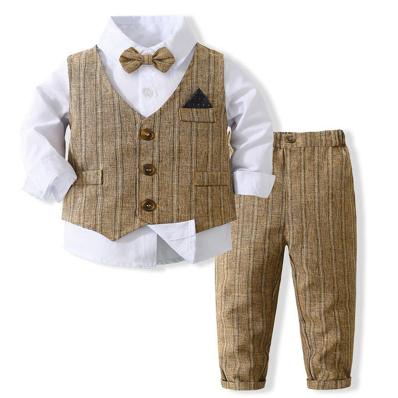 Kids Boy Gentleman Clothing Set Long Sleeve Shirt+Waistcoat+Pants Toddler Boy Outfits for Wedding Party Dress Outfits