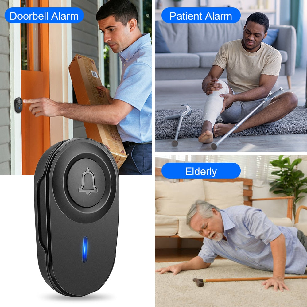 Elecpow Wireless Doorbell Outdoor Waterproof Smart Home Door Bell Elderly Emergency Call Reminder LED Flash Home Security Alarm