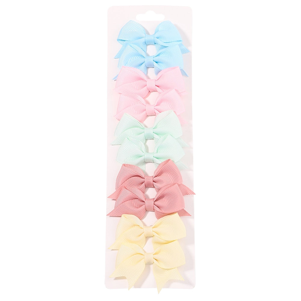 10Pcs/Set New Cute Solid Ribbon Bowknot Hair Clips for Baby Girls Handmade Bows Hairpin Barrettes Headwear Kids Hair Accessories